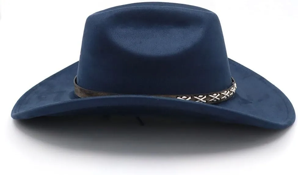 Western Suede Cowboy Hat for Women Men Wide Brim Classic Cowboy Cowgirl Hat with Buckle Belt Felt Fedora Hat