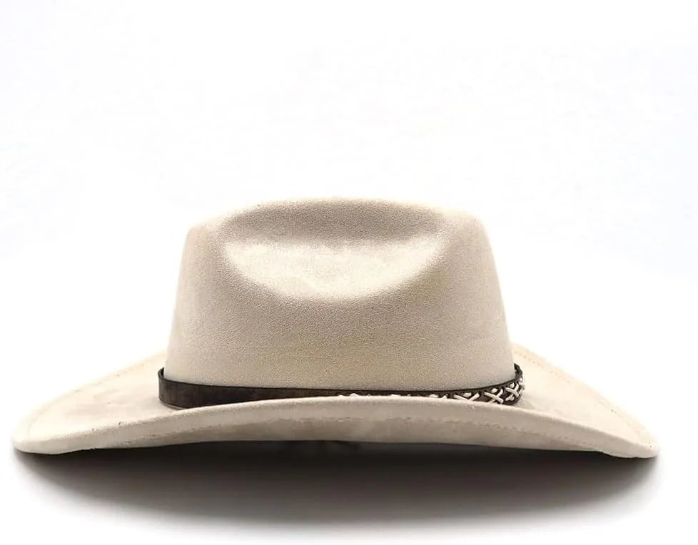 Western Suede Cowboy Hat for Women Men Wide Brim Classic Cowboy Cowgirl Hat with Buckle Belt Felt Fedora Hat