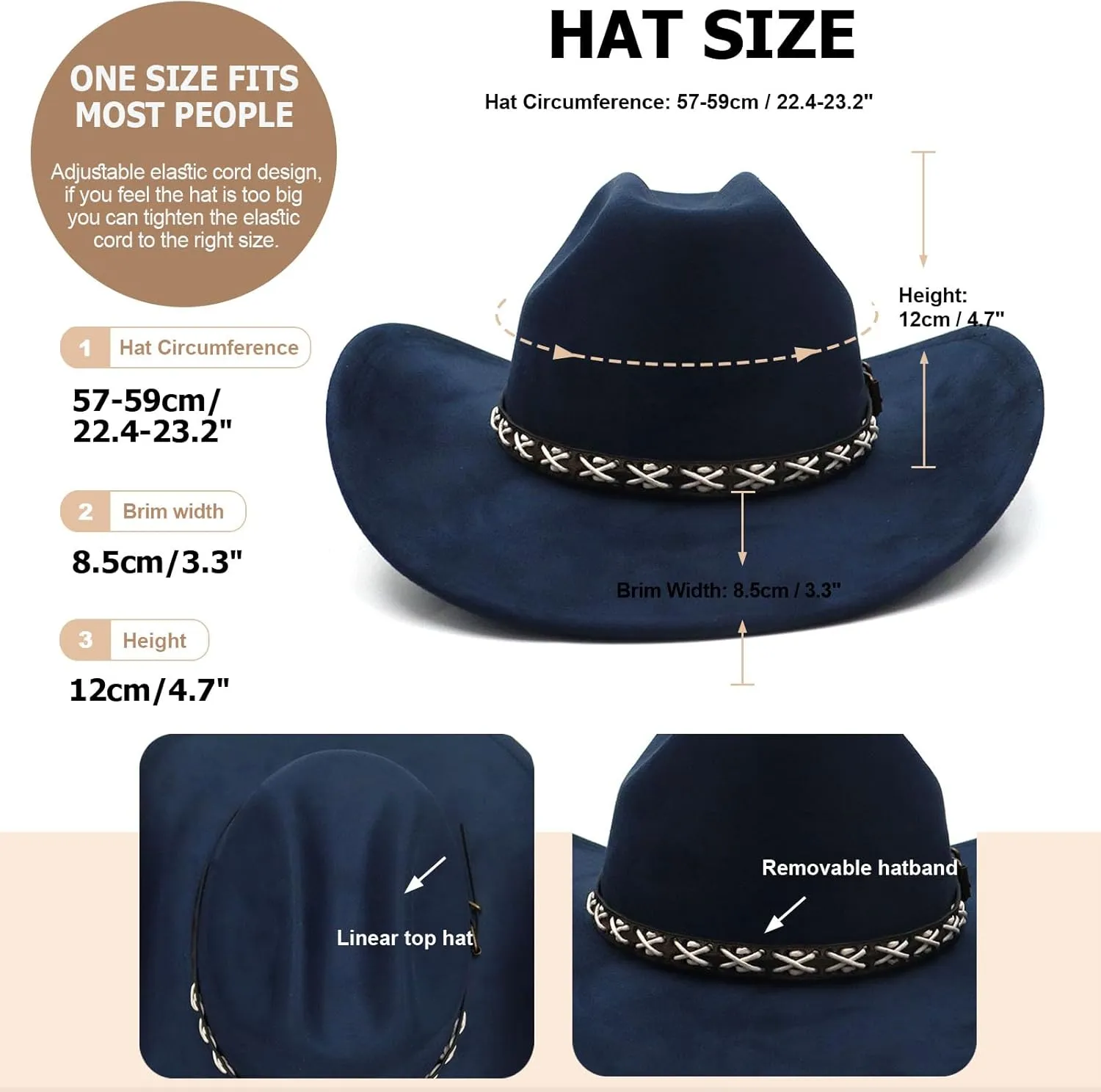 Western Suede Cowboy Hat for Women Men Wide Brim Classic Cowboy Cowgirl Hat with Buckle Belt Felt Fedora Hat