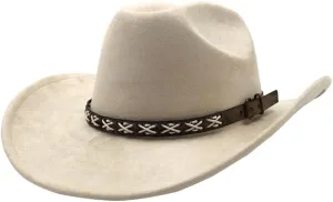Western Suede Cowboy Hat for Women Men Wide Brim Classic Cowboy Cowgirl Hat with Buckle Belt Felt Fedora Hat