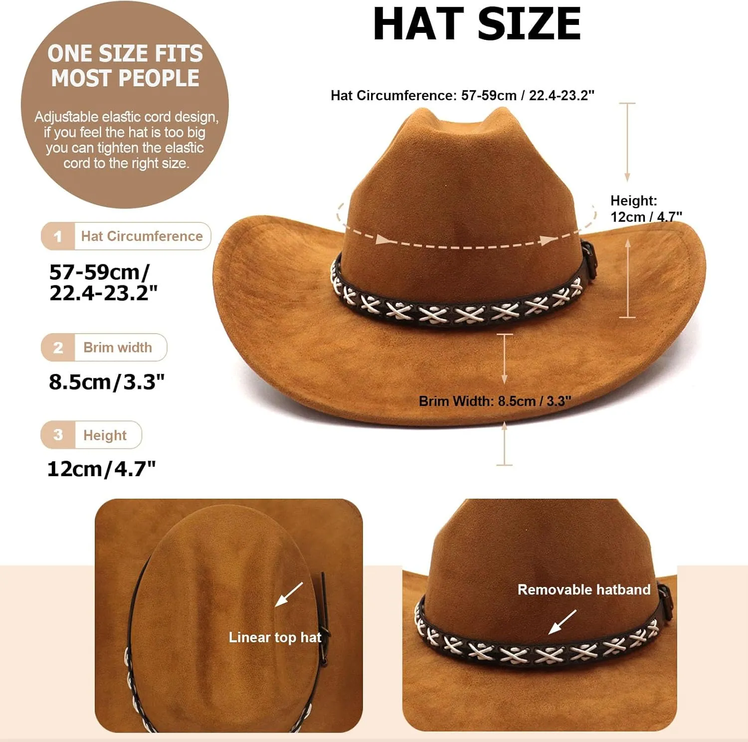 Western Suede Cowboy Hat for Women Men Wide Brim Classic Cowboy Cowgirl Hat with Buckle Belt Felt Fedora Hat