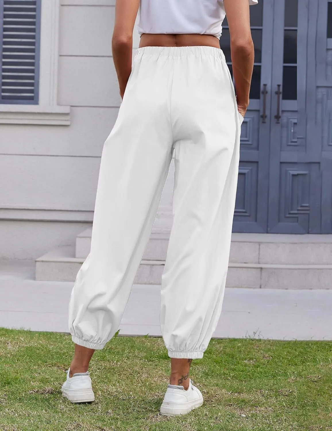 Women Capri Pants Lounge Drawstring High Elastic Waist Wide Leg Quick Dry Pants Cinch Bottom Trousers