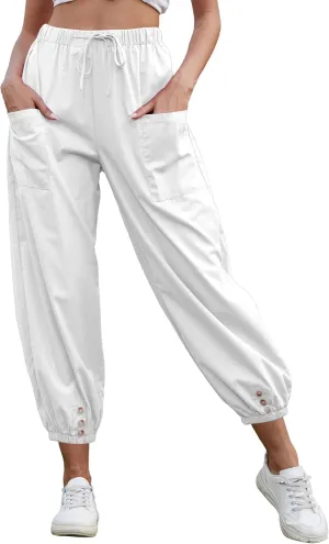 Women Capri Pants Lounge Drawstring High Elastic Waist Wide Leg Quick Dry Pants Cinch Bottom Trousers