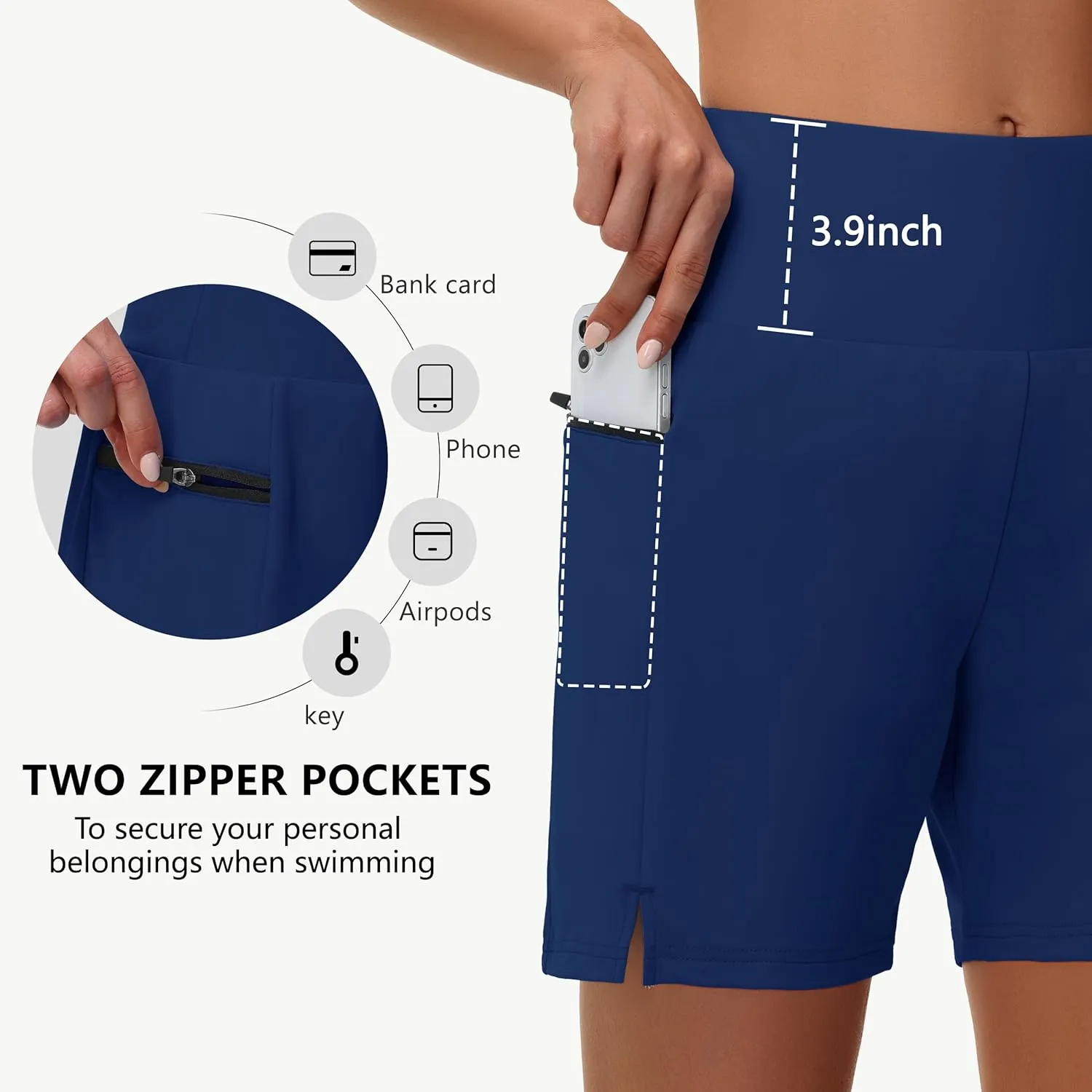 Women's 5" Swim Shorts - Tummy Control High Waisted Loose Fitting with Zipper Pocket Liner Quick Dry Bottom UPF50 