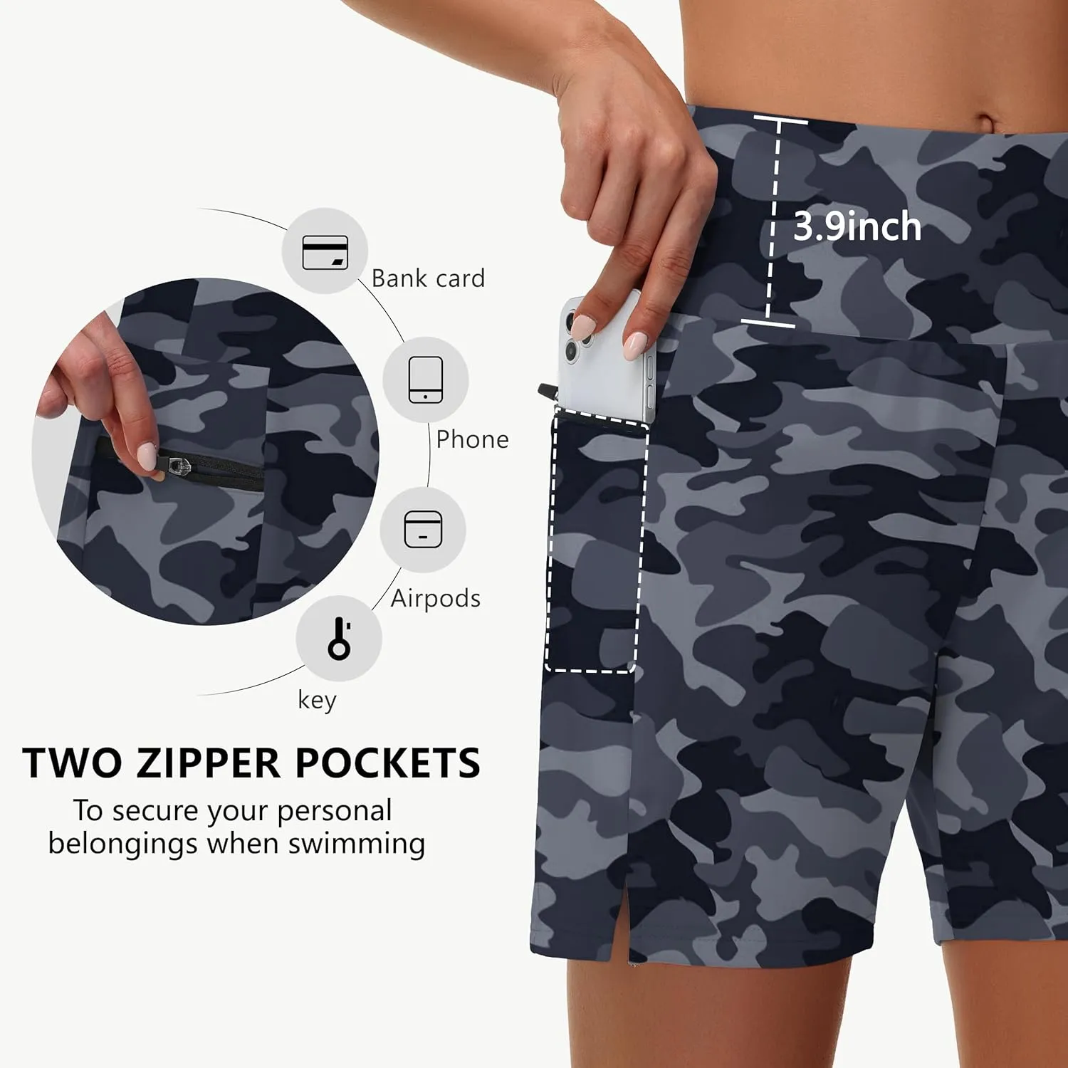 Women's 5" Swim Shorts - Tummy Control High Waisted Loose Fitting with Zipper Pocket Liner Quick Dry Bottom UPF50 