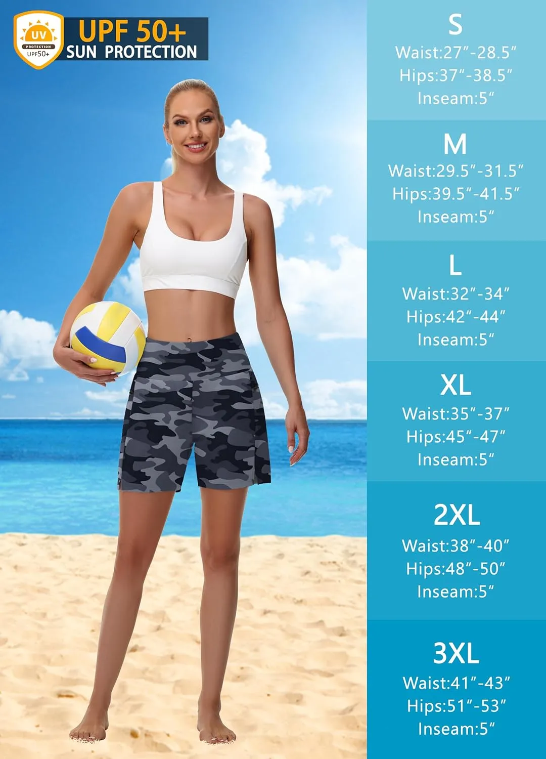 Women's 5" Swim Shorts - Tummy Control High Waisted Loose Fitting with Zipper Pocket Liner Quick Dry Bottom UPF50 
