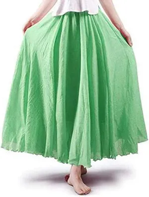 Women's Bohemian Style Elastic Waist Band Cotton Linen Long Maxi Skirt Dress Double Layer Skirts
