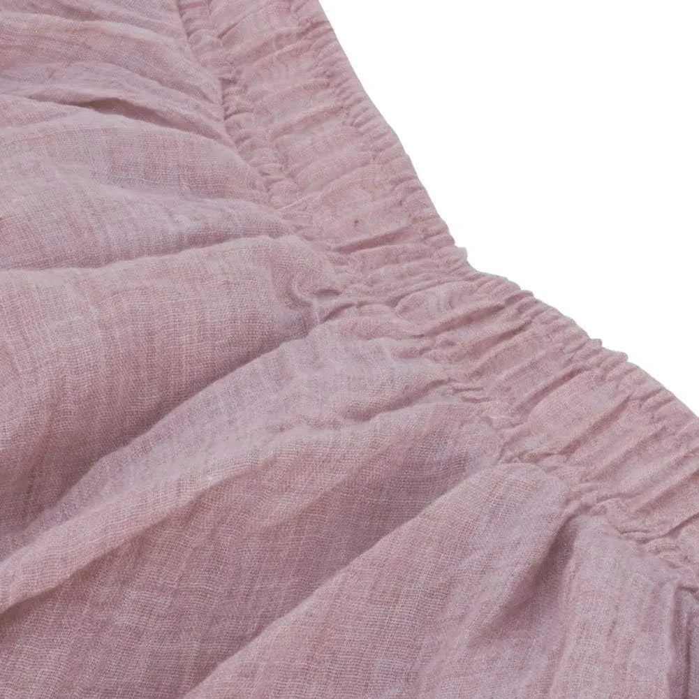 Women's Bohemian Style Elastic Waist Band Cotton Linen Long Maxi Skirt Dress Double Layer Skirts