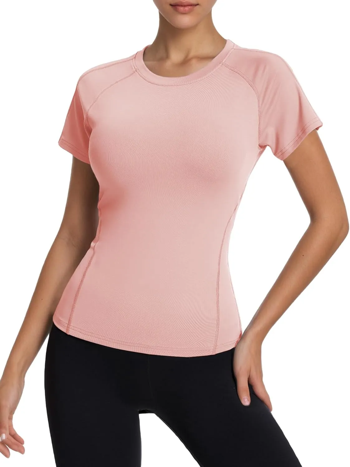 Women's Compression Workout Shirts Breathable Quick Dry Gym Short Sleeve Basic Tops