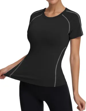 Women's Compression Workout Shirts Breathable Quick Dry Gym Short Sleeve Basic Tops