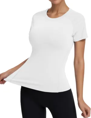 Women's Compression Workout Shirts Breathable Quick Dry Gym Short Sleeve Basic Tops