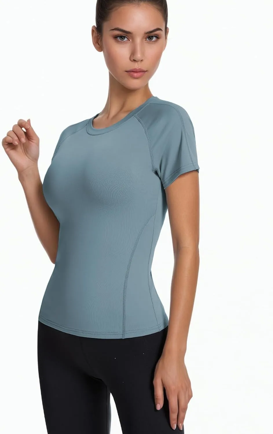 Women's Compression Workout Shirts Breathable Quick Dry Gym Short Sleeve Basic Tops