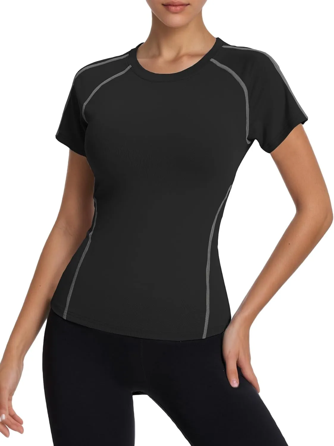 Women's Compression Workout Shirts Breathable Quick Dry Gym Short Sleeve Basic Tops