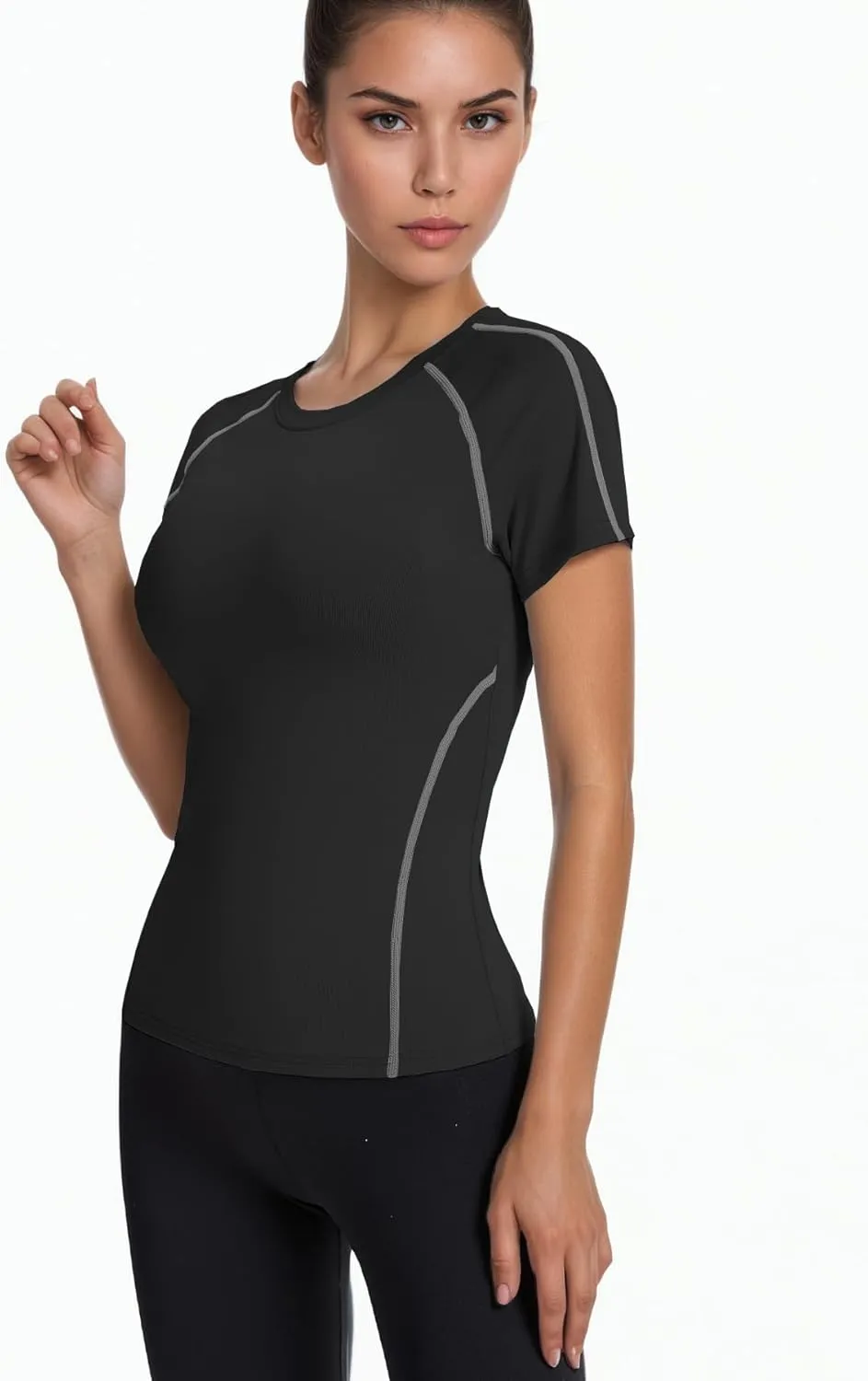Women's Compression Workout Shirts Breathable Quick Dry Gym Short Sleeve Basic Tops