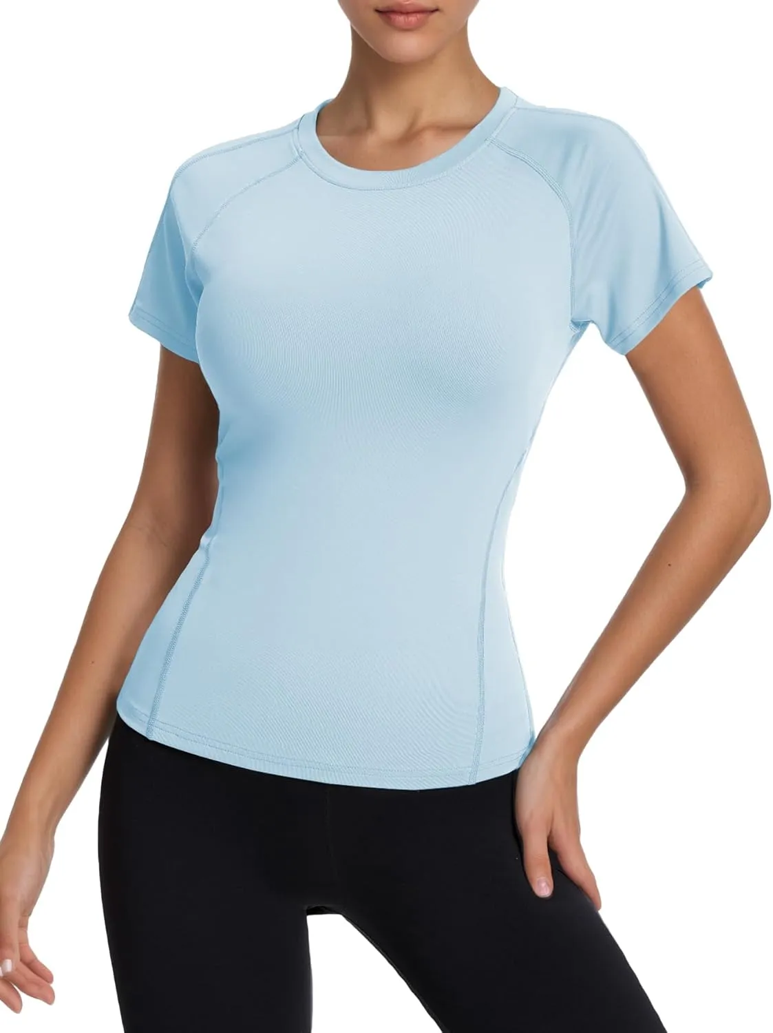 Women's Compression Workout Shirts Breathable Quick Dry Gym Short Sleeve Basic Tops