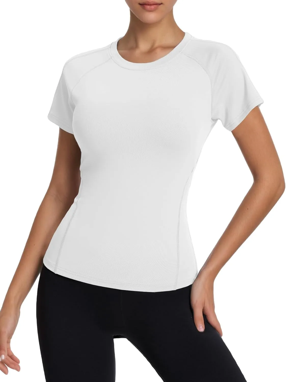 Women's Compression Workout Shirts Breathable Quick Dry Gym Short Sleeve Basic Tops