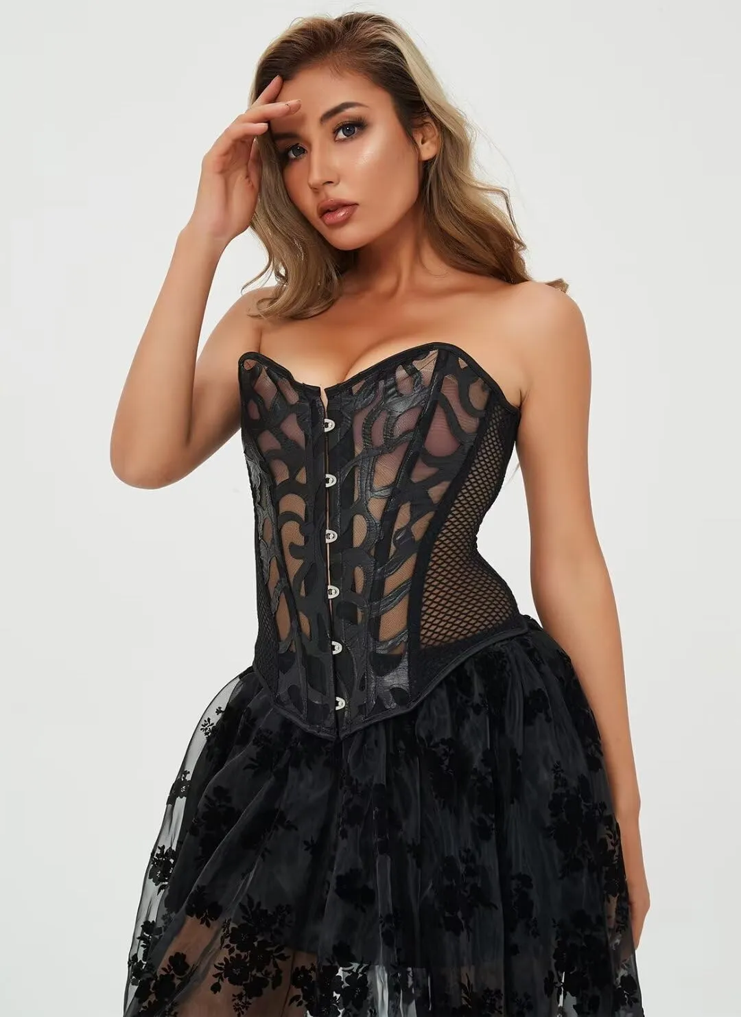 Women's Corset Top Lace Up Overbust Breathable Outfit Bodyshaper Bustier Sexy Lingerie Top