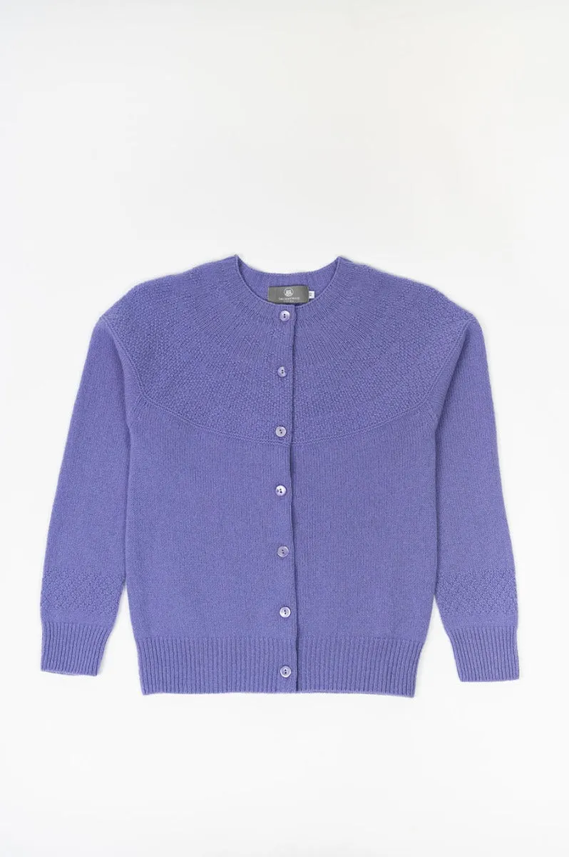 Womens Geelong Superfine Lambswool Gansey Cardigan - Lilac