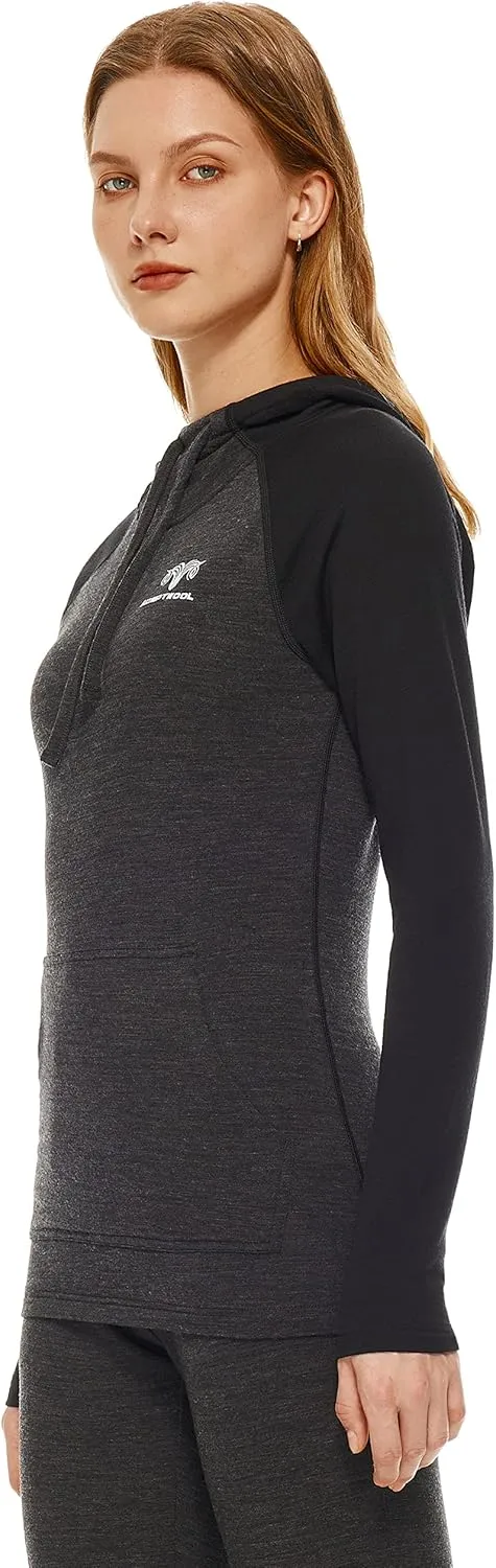 Women's Merino Wool Base Layer Hoodie 230g Drape Neck Sweatshirt
