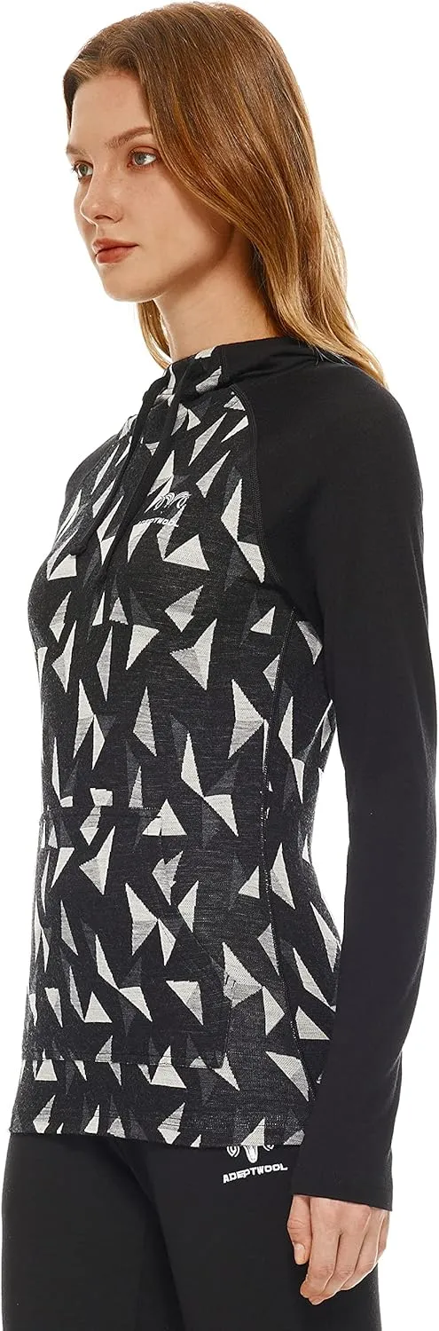 Women's Merino Wool Base Layer Hoodie 230g Drape Neck Sweatshirt