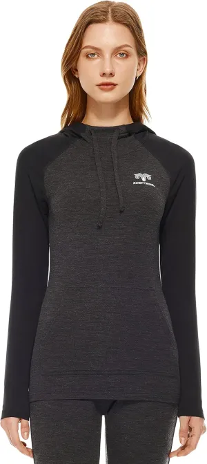 Women's Merino Wool Base Layer Hoodie 230g Drape Neck Sweatshirt