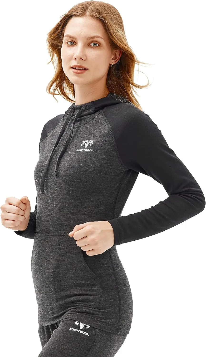 Women's Merino Wool Base Layer Hoodie 230g Drape Neck Sweatshirt