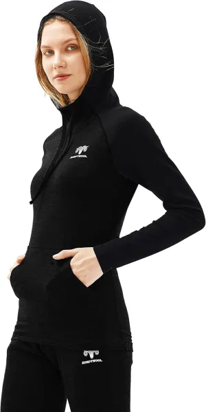 Women's Merino Wool Base Layer Hoodie 230g Drape Neck Sweatshirt