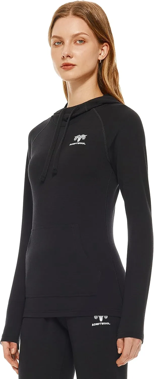 Women's Merino Wool Base Layer Hoodie 230g Drape Neck Sweatshirt