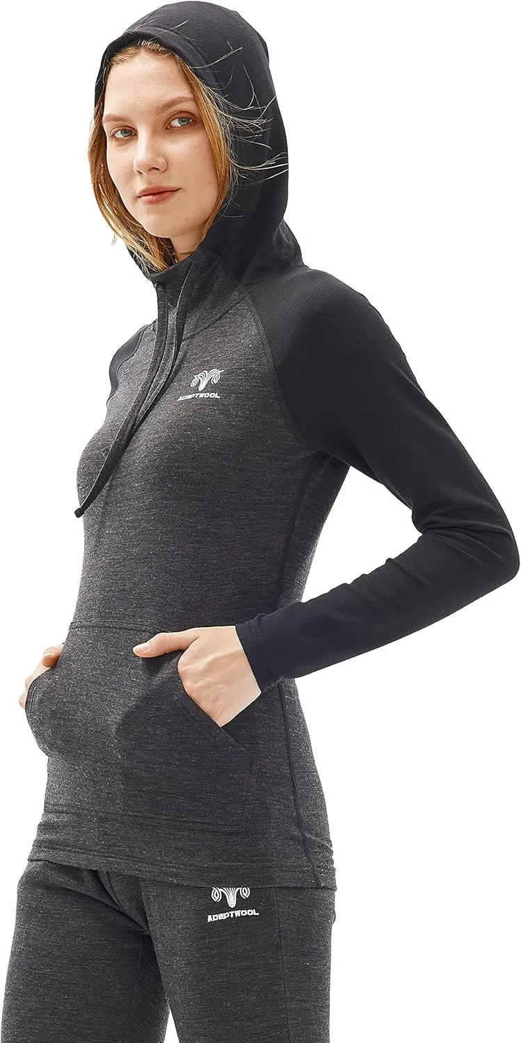 Women's Merino Wool Base Layer Hoodie 230g Drape Neck Sweatshirt