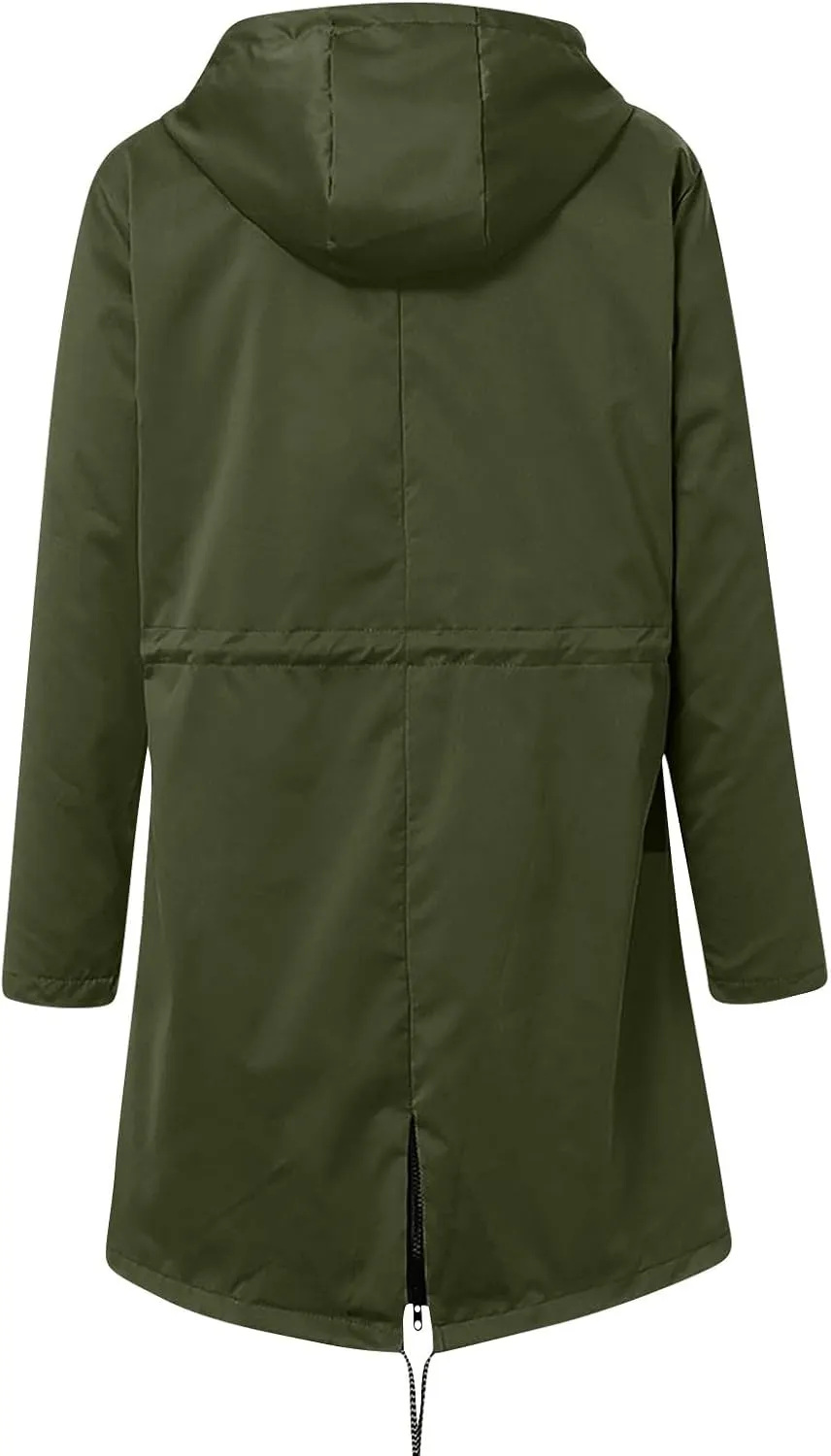 Women's Rain Jacket Long Outdoor Waterproof Hooded Raincoat Solid Drawstring Nylon Warm Zip Up Windbreaker with pockets
