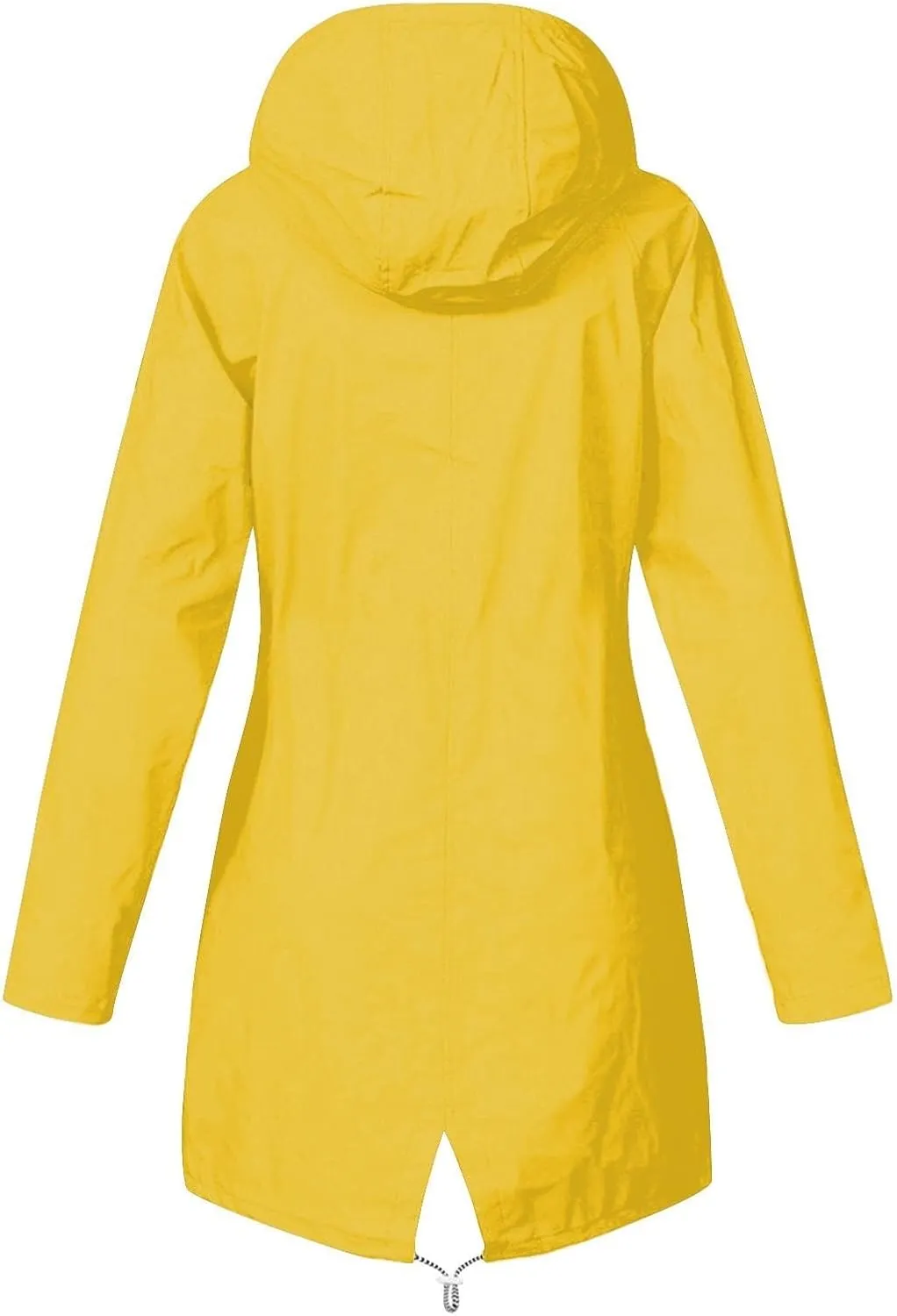 Women's Rain Jacket Long Outdoor Waterproof Hooded Raincoat Solid Drawstring Nylon Warm Zip Up Windbreaker with pockets
