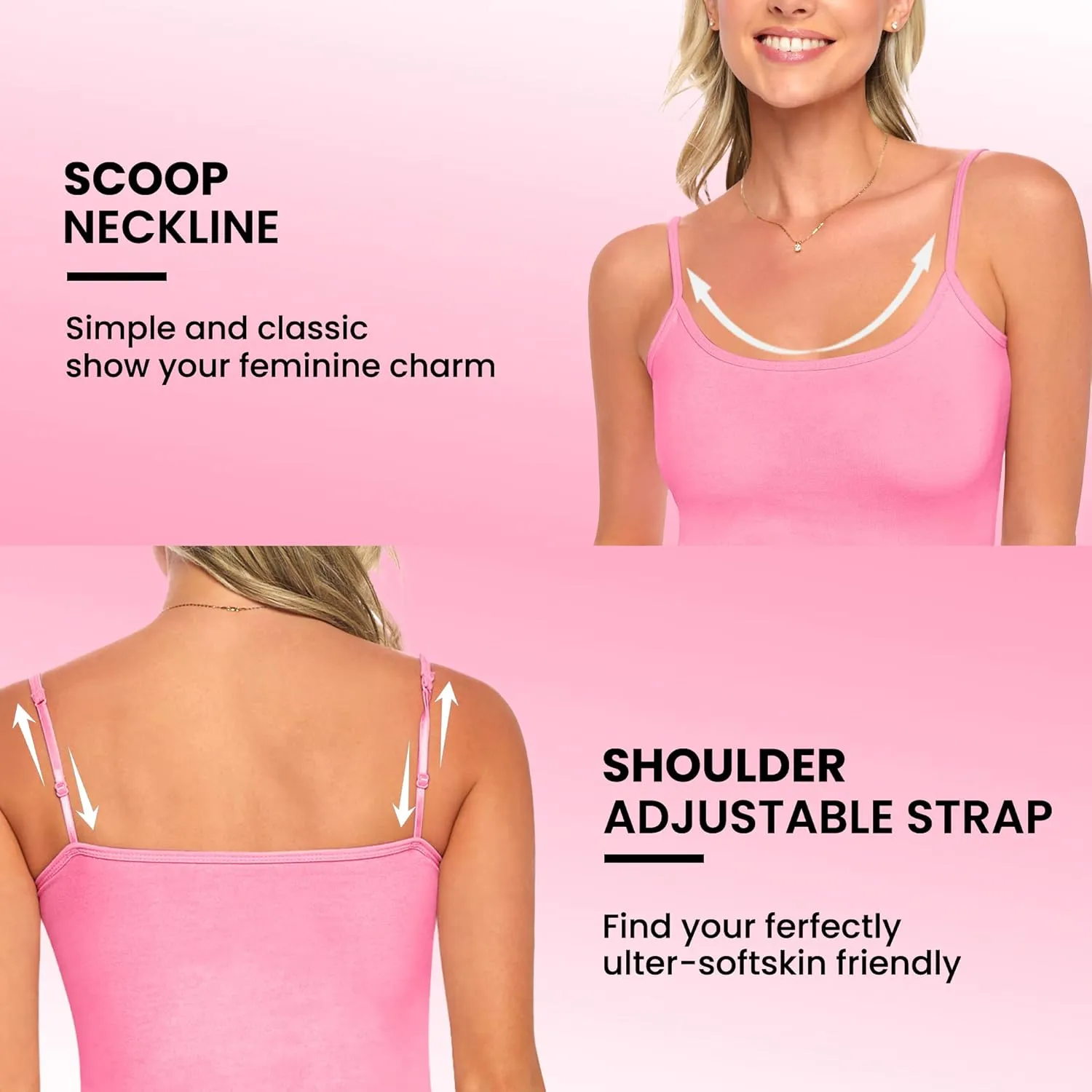 Women's Soft and Breathable Cotton Stretch Camisole with Adjustable Strap Tank Top