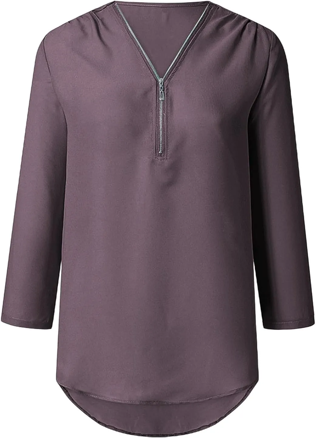 Womens Summer Tops 2025 Plus Size Zip Front 3/4 Sleeve Shirts V Neck Blouses Tunic Top Trendy Dressy Casual Outfits