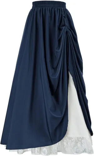 Women's Vintage Maxi Long Skirt Double-Layer Victorian Renaissance Skirts