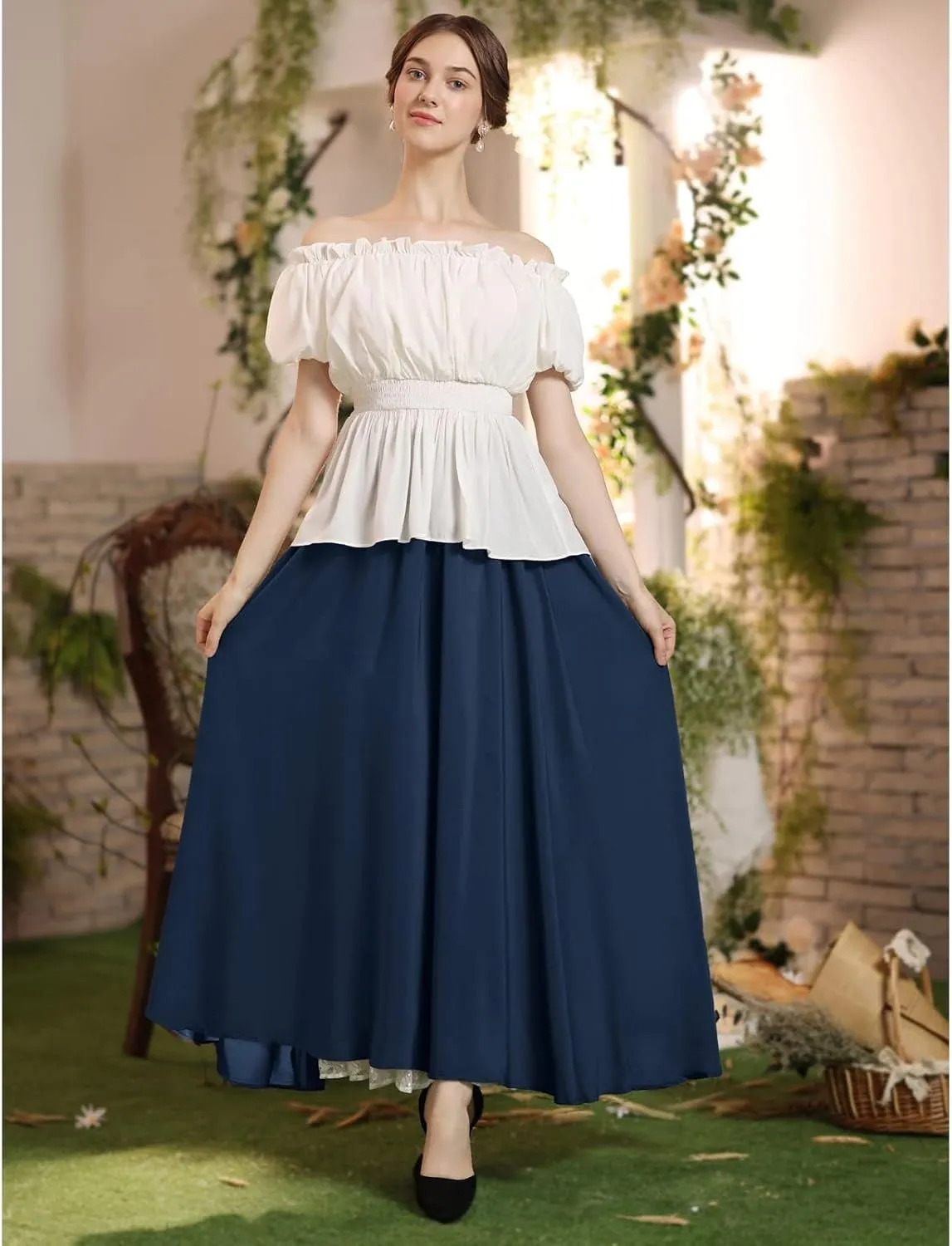 Women's Vintage Maxi Long Skirt Double-Layer Victorian Renaissance Skirts