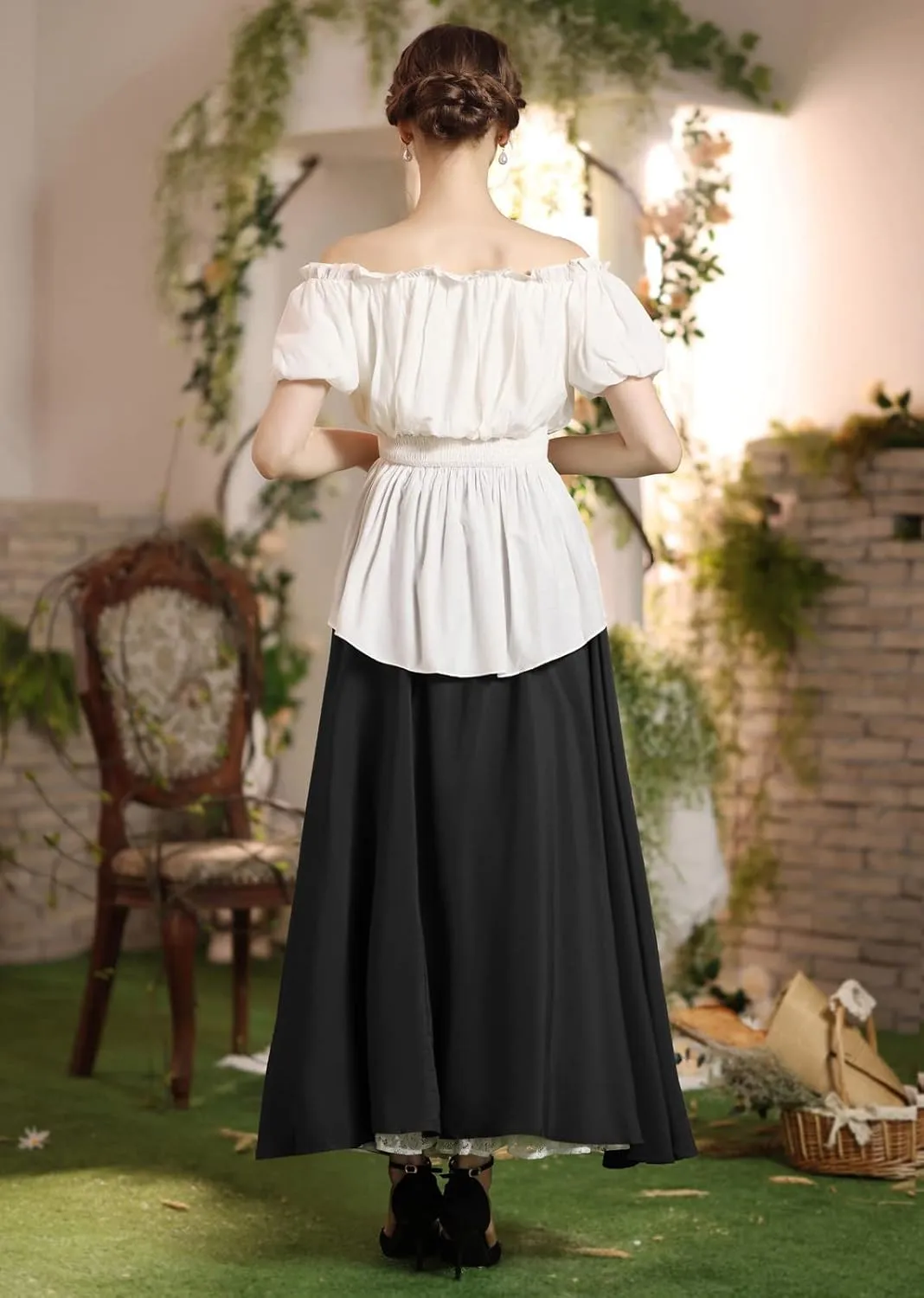 Women's Vintage Maxi Long Skirt Double-Layer Victorian Renaissance Skirts
