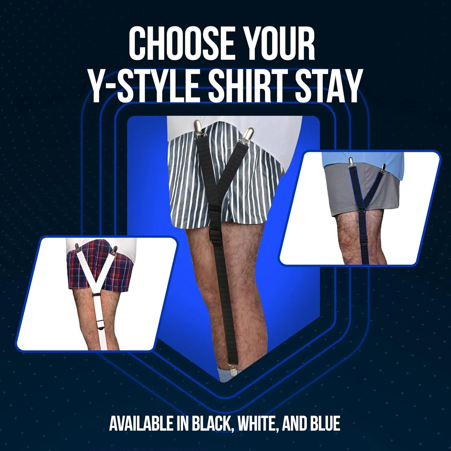 World's Best Shirt Stays for Men Police Military Made in the USA (Y-Style Black, Select Series) (1 Pair of Garters, Tuckers)