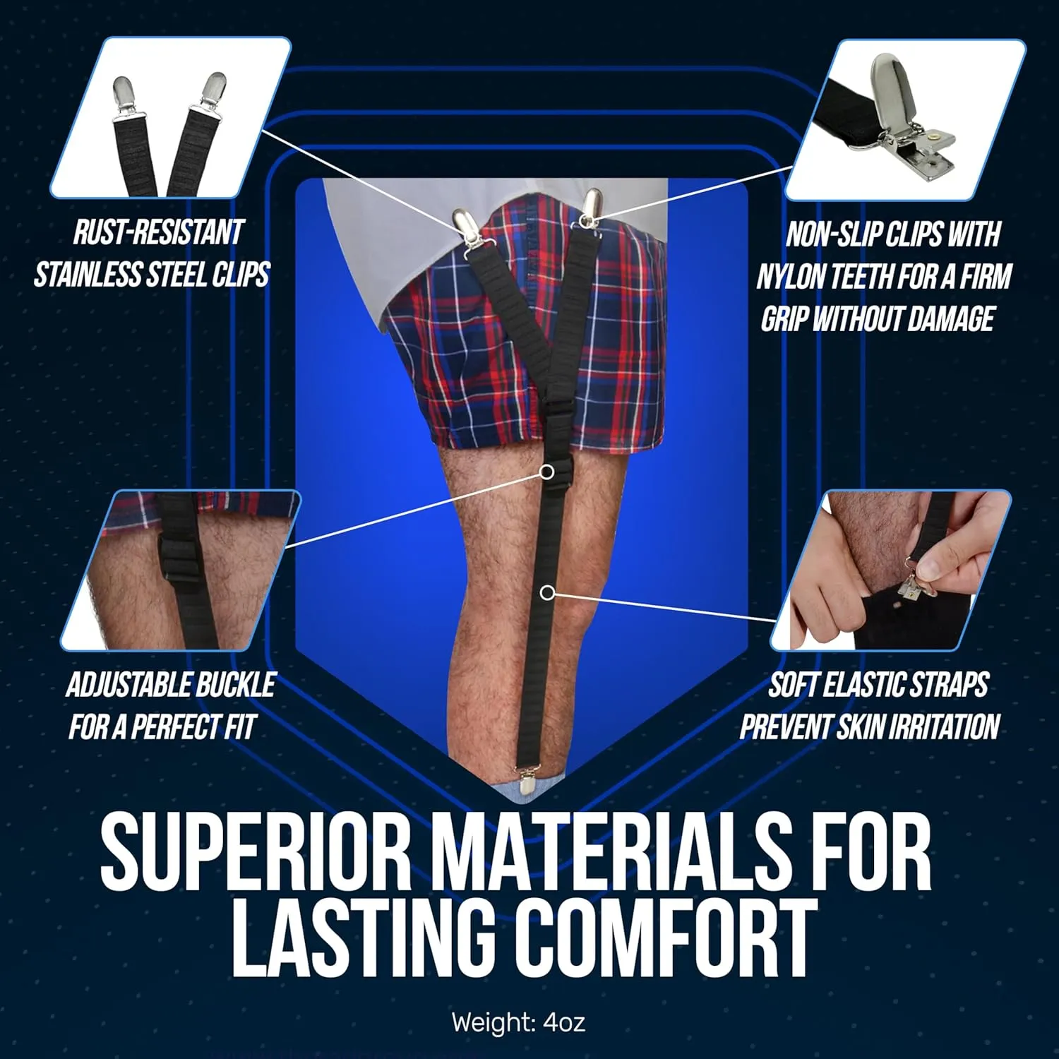 World's Best Shirt Stays for Men Police Military Made in the USA (Y-Style Black, Select Series) (1 Pair of Garters, Tuckers)