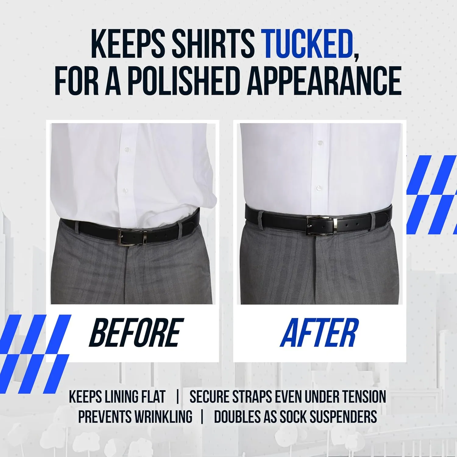 World's Best Shirt Stays for Men Police Military Made in the USA (Y-Style Black, Select Series) (1 Pair of Garters, Tuckers)