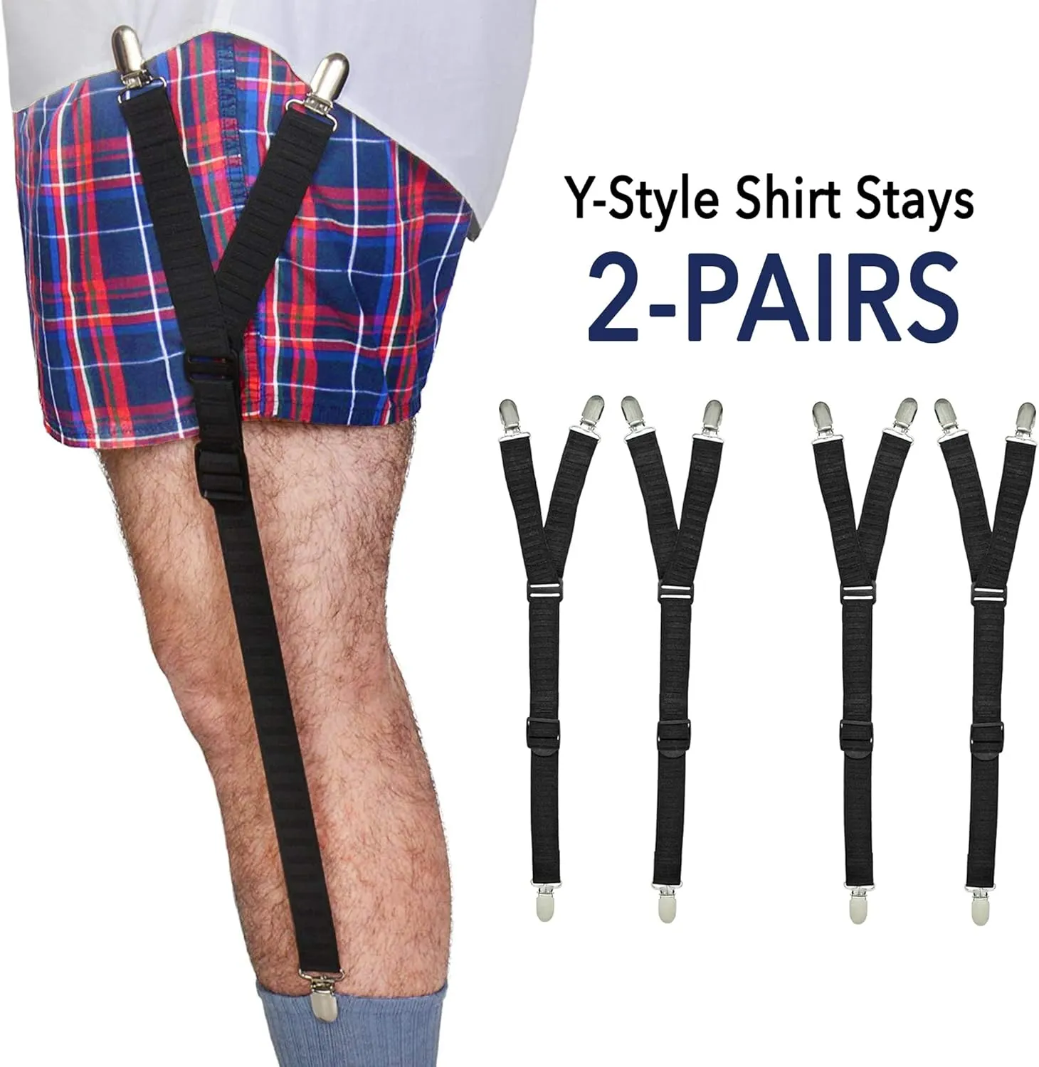 World's Best Shirt Stays for Men Police Military Made in the USA (Y-Style Black, Select Series) (1 Pair of Garters, Tuckers)