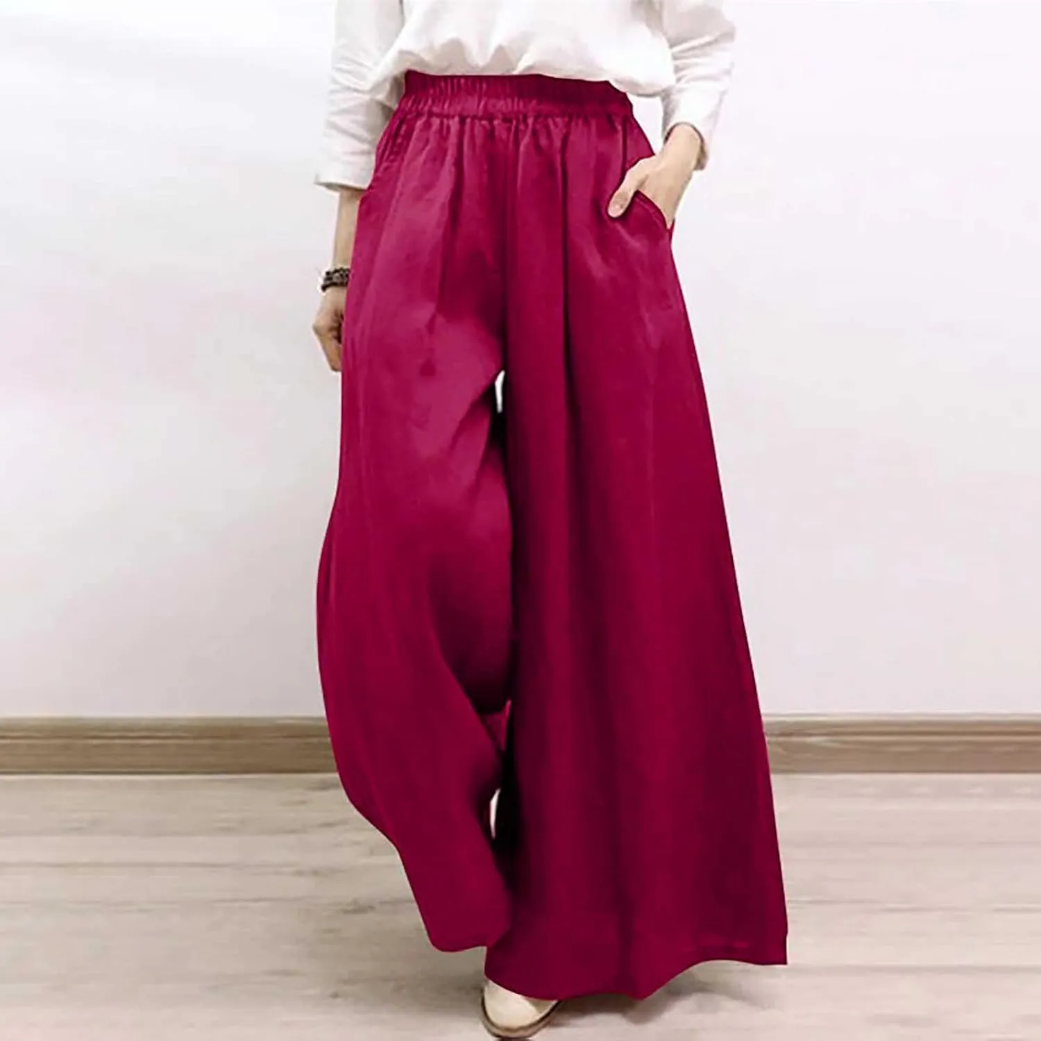YUHGODO Plus Size Palazzo Pants 4X-5X High Elastic Waist Wide Leg Pants Trousers for Work Business Casual Plus Size Pants