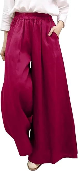 YUHGODO Plus Size Palazzo Pants 4X-5X High Elastic Waist Wide Leg Pants Trousers for Work Business Casual Plus Size Pants