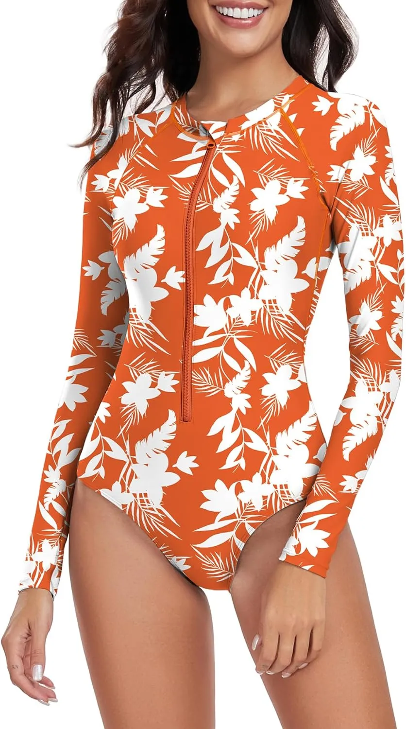 Zando Long Sleeve Rash Guard Swimsuit Women One Piece Swimsuit for Women Long Sleeve Bathing Suit Athletic Rashguard