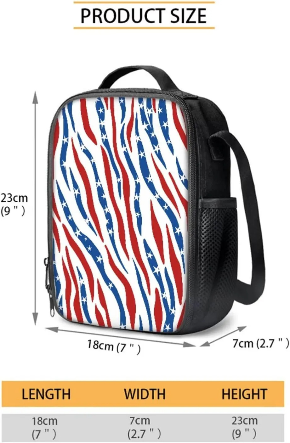 Zebra Print American Flag 4 PCS School Backpack for Kids 17 Inch Portable Bookbag Lunch Bag Pencil Pouch Case Water Bottle Holder Reusable Rucksack Outdoor Daypack